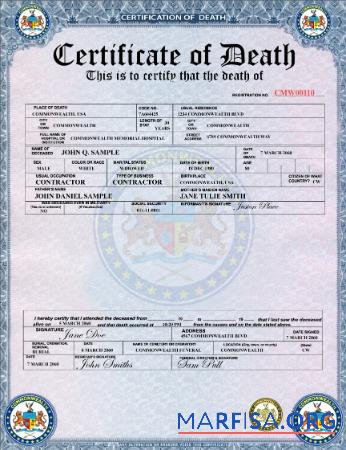Realistic USA Commonwealth memorial hospital death certificate download for verification